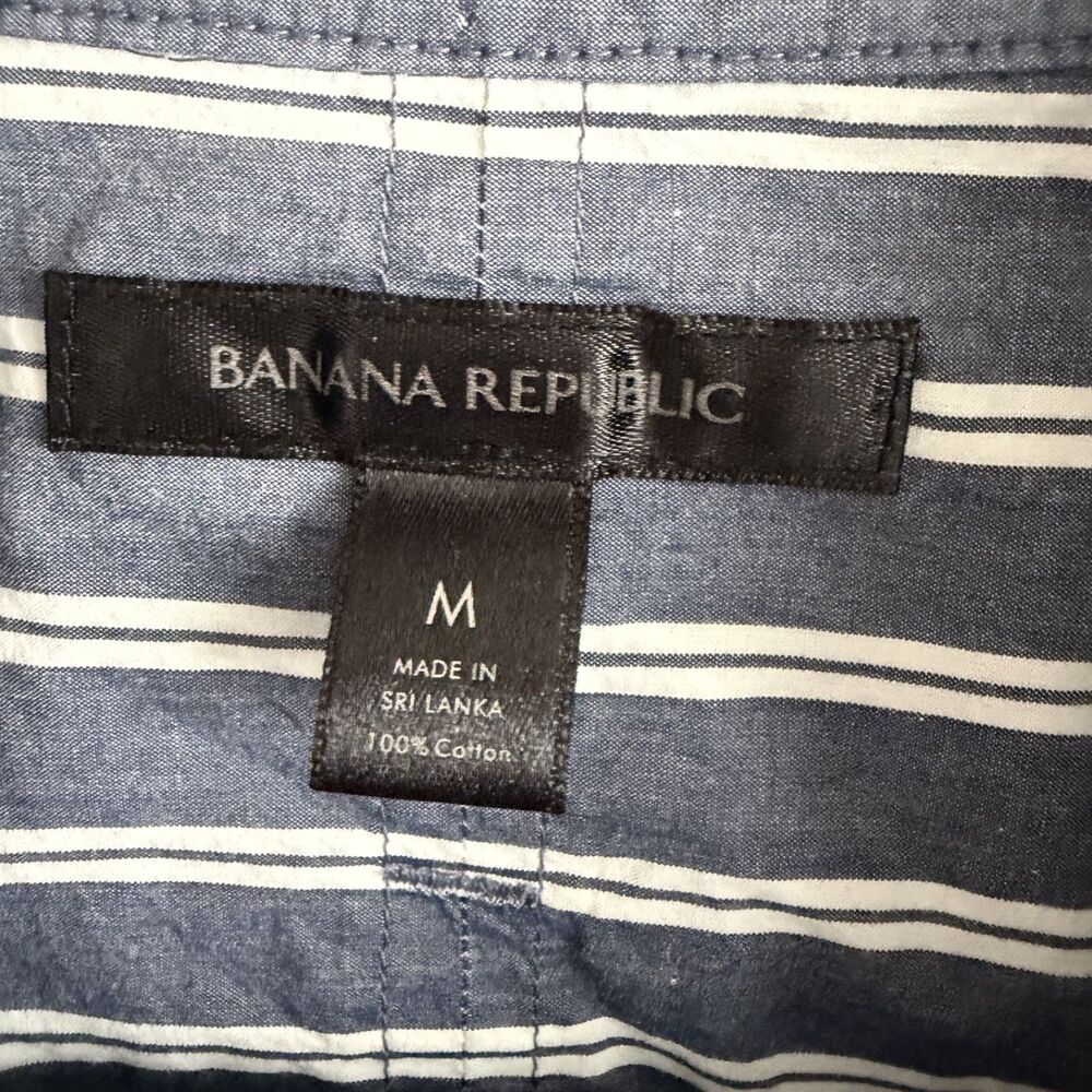 blue striped cropped boxy button up shirt collared top medium by banana republic - Picture 10 of 10